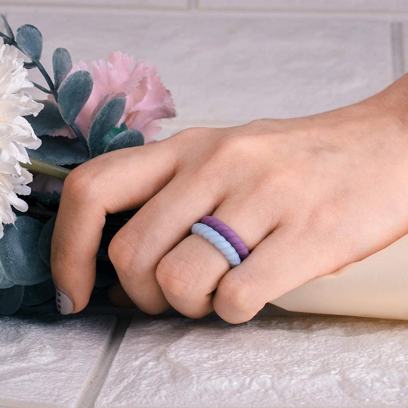 Egnaro Silicone Wedding Ring for Women,Seamless Thin and Stackble Braided Rubber Wedding Bands Rubber Rings for Women - Image 4